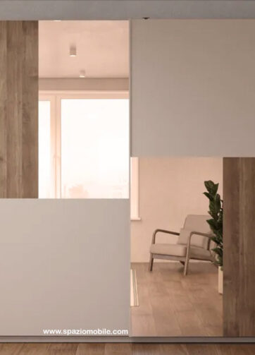 Armadio Bergen  con specchio bronzato  2 ante scorrevoli cashmere e mercure