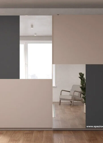 Armadio Bergen con Specchio Scorrevole Cashmere e Antracite-